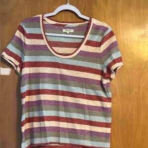 Madewell Size Medium Multi-Color Pastel Striped Scoop-Neck Tee. Great Condition